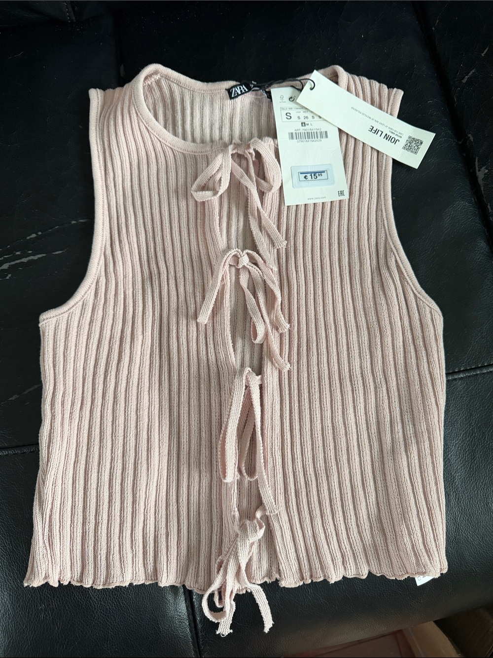 Zara Blush Ribbed Tie-Front Tank Top NWT